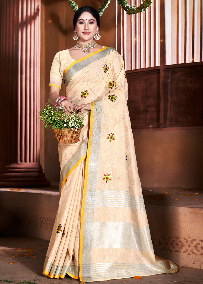 Cream Silk Saree With Blouse Piece