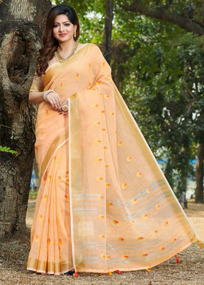 Peach Spun Silk Saree With Blouse Piece