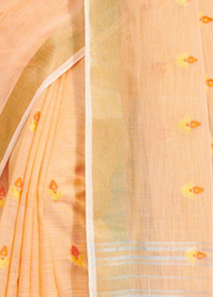 Peach Spun Silk Saree With Blouse Piece