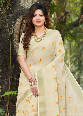 Cream Spun Silk Saree With Blouse Piece