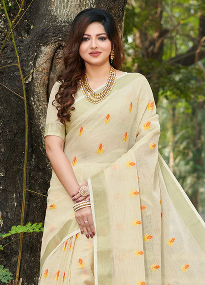 Cream Spun Silk Saree With Blouse Piece