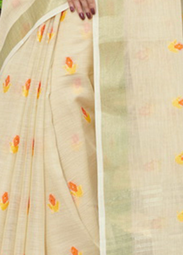 Cream Spun Silk Saree With Blouse Piece