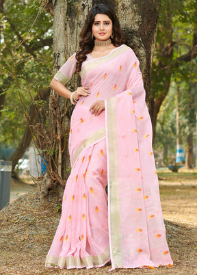 Light Pink Spun Silk Saree With Blouse Piece