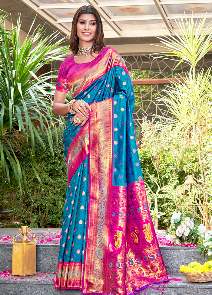 Sky Blue Dupion Silk Saree With Blouse Piece