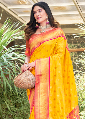 Yellow Dupion Silk Saree With Blouse Piece