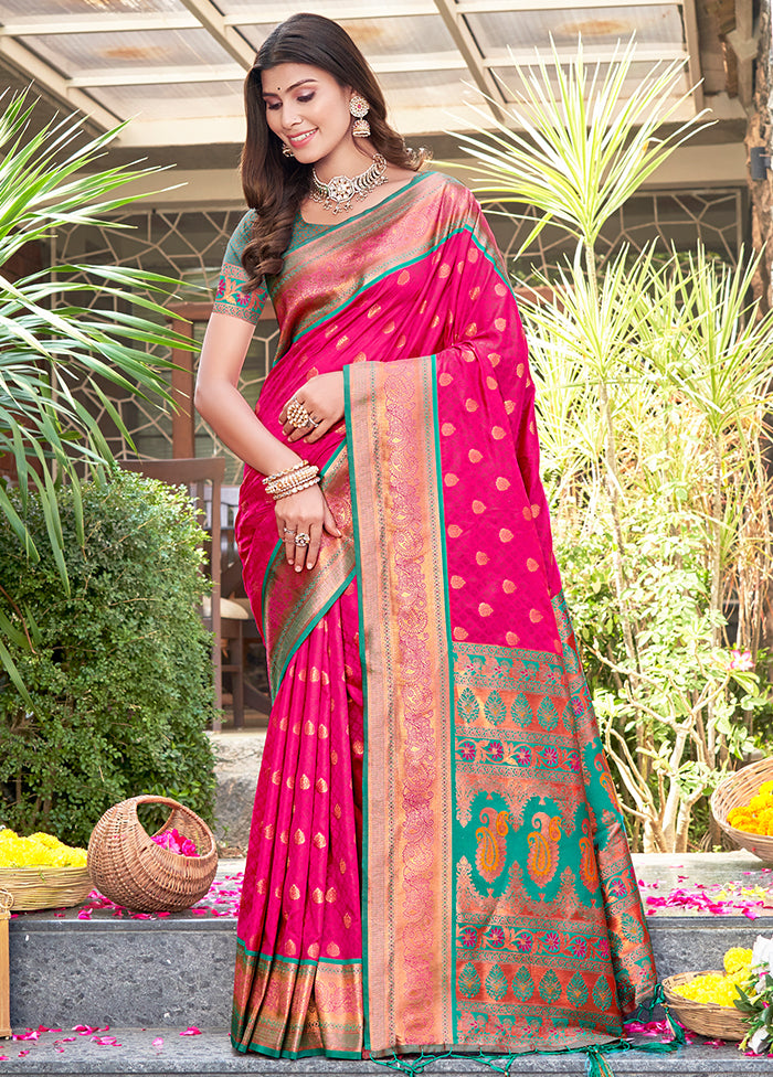 Magenta Dupion Silk Saree With Blouse Piece