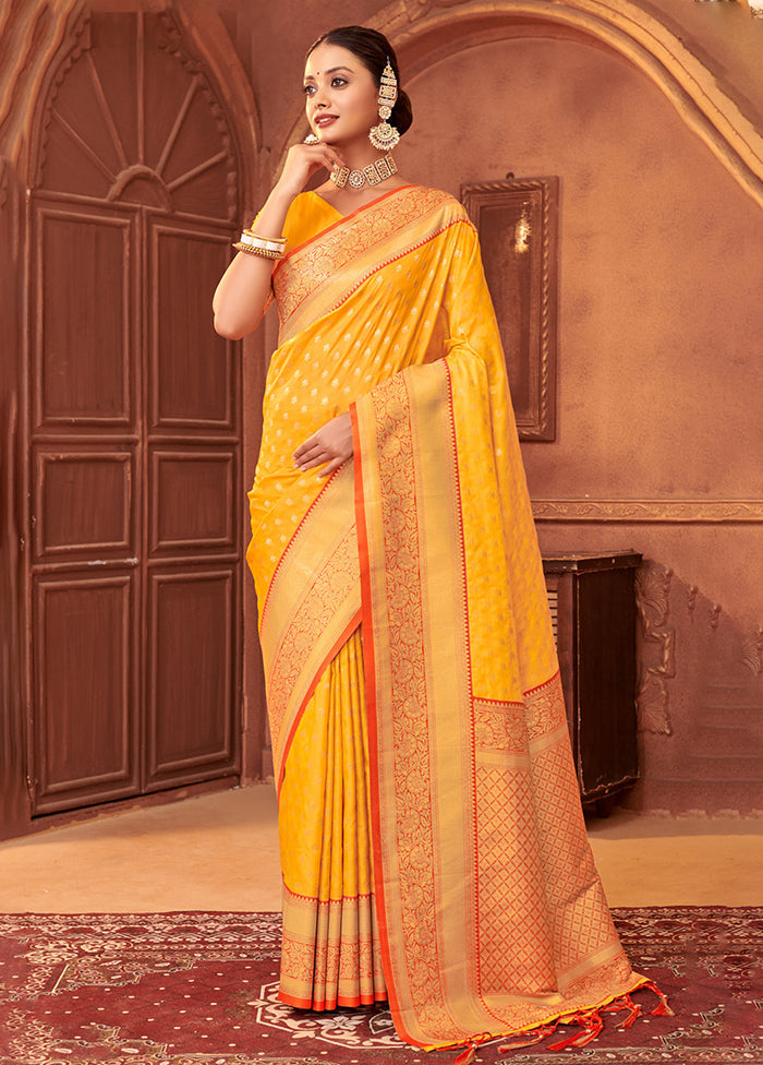 Yellow Spun Silk Saree With Blouse Piece