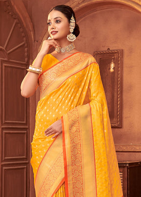 Yellow Spun Silk Saree With Blouse Piece