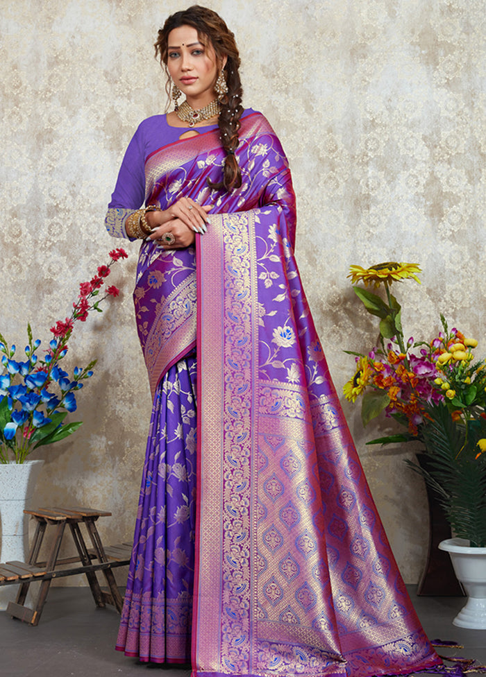 Violet Spun Silk Saree With Blouse Piece