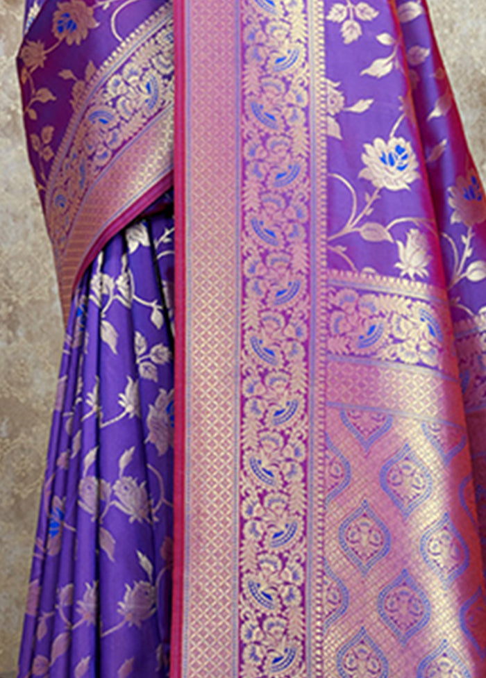 Violet Spun Silk Saree With Blouse Piece