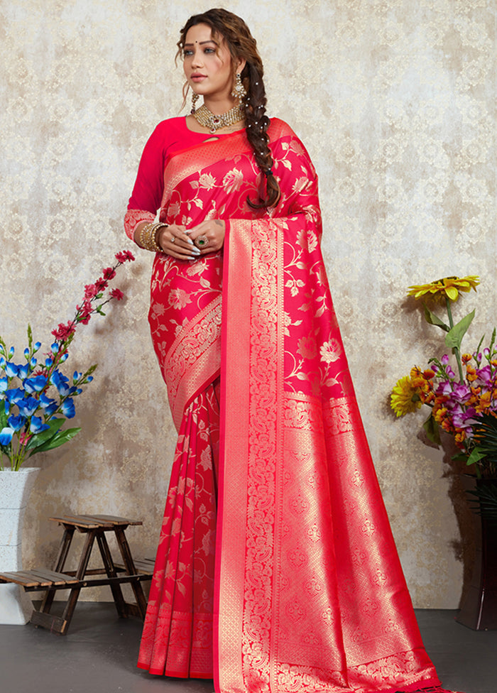 Pink Spun Silk Saree With Blouse Piece