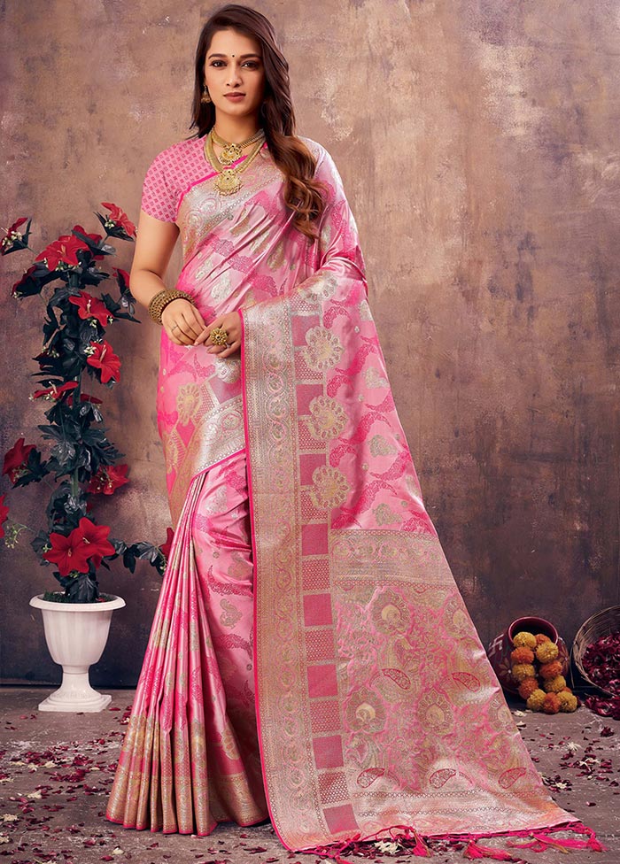 Magenta South Silk Saree With Blouse Piece