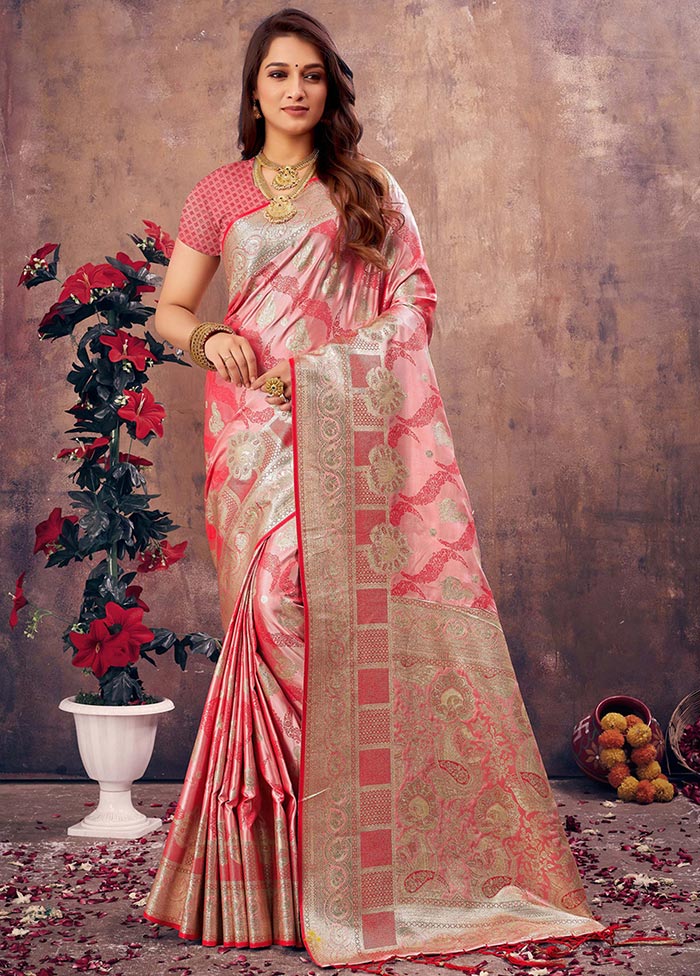 Pink South Silk Saree With Blouse Piece