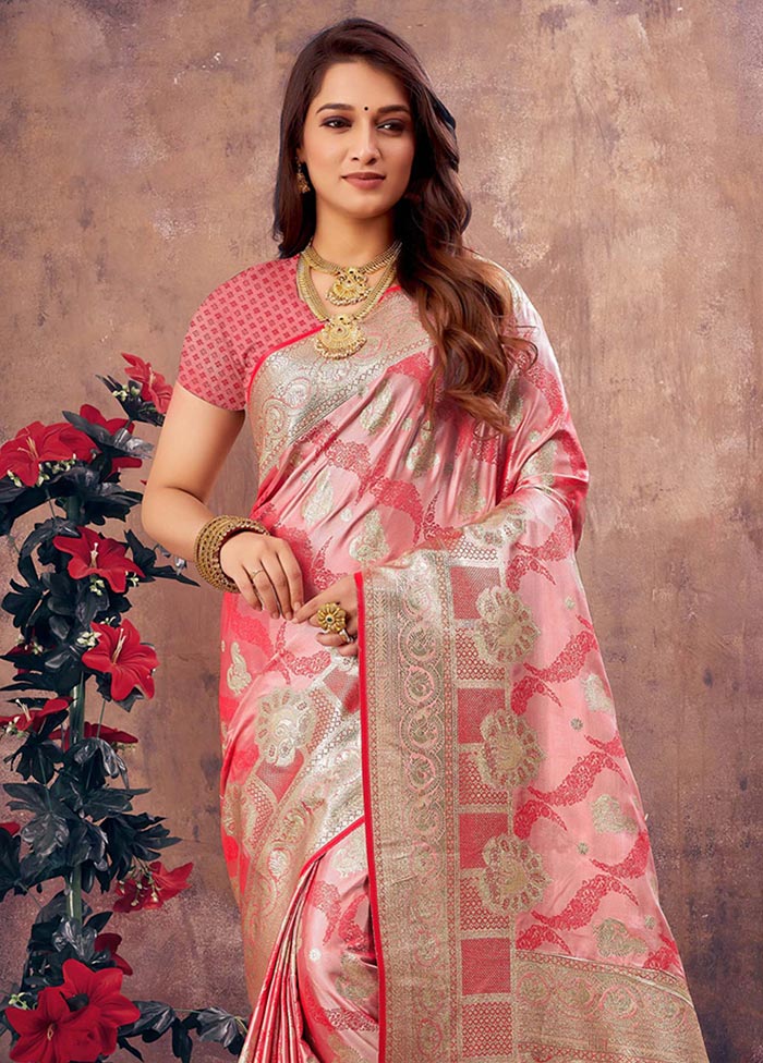 Pink South Silk Saree With Blouse Piece