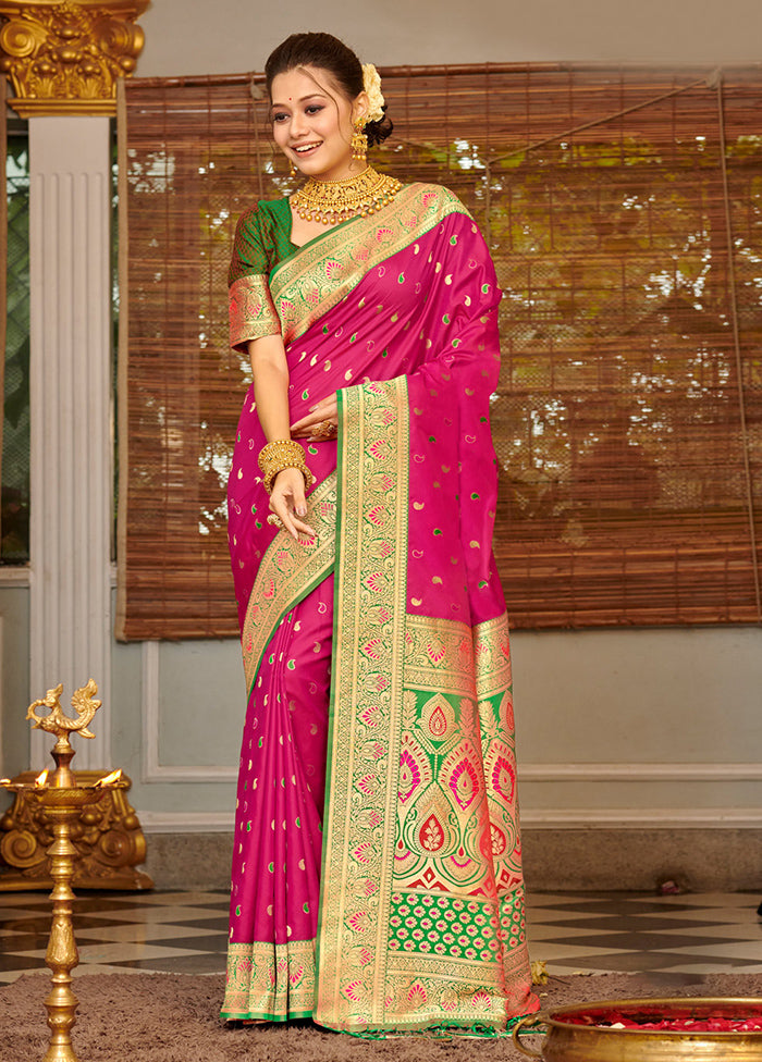 Dark Pink Spun Silk Saree With Blouse Piece