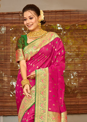 Dark Pink Spun Silk Saree With Blouse Piece