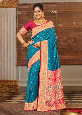 Sky Blue Spun Silk Saree With Blouse Piece