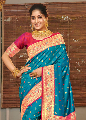 Sky Blue Spun Silk Saree With Blouse Piece