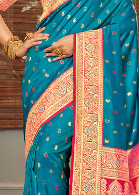 Sky Blue Spun Silk Saree With Blouse Piece