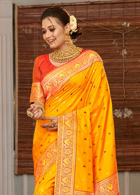 Yellow Spun Silk Saree With Blouse Piece