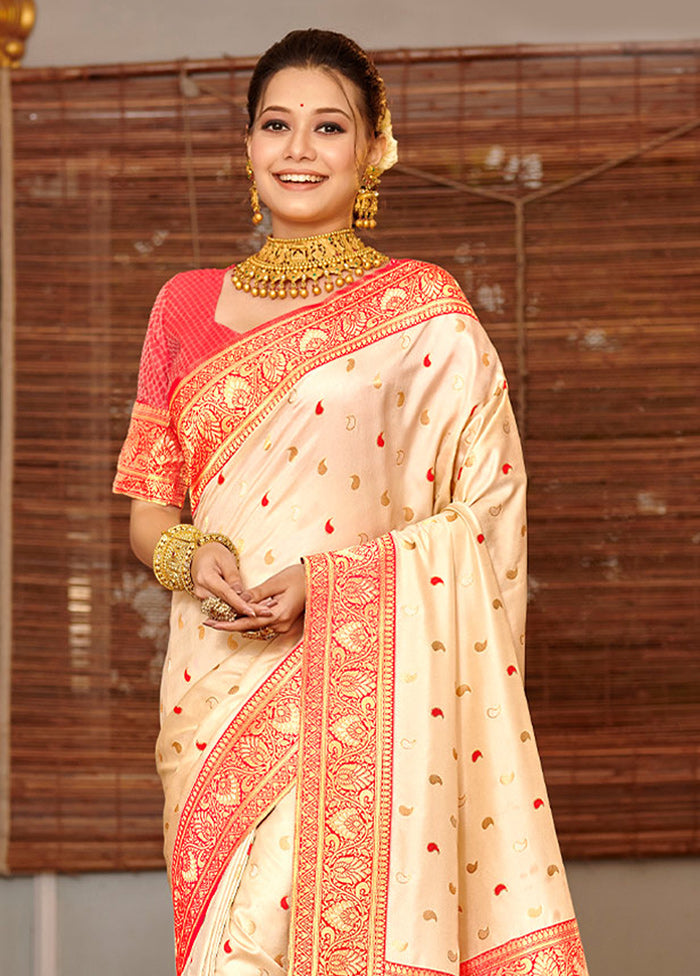 Cream Spun Silk Saree With Blouse Piece