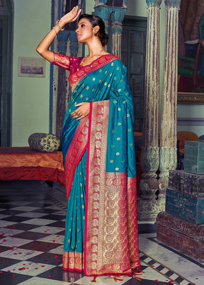 Sky Blue Spun Silk Saree With Blouse Piece