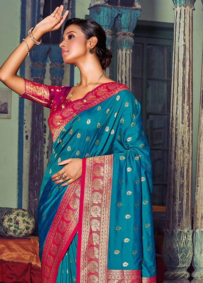 Sky Blue Spun Silk Saree With Blouse Piece