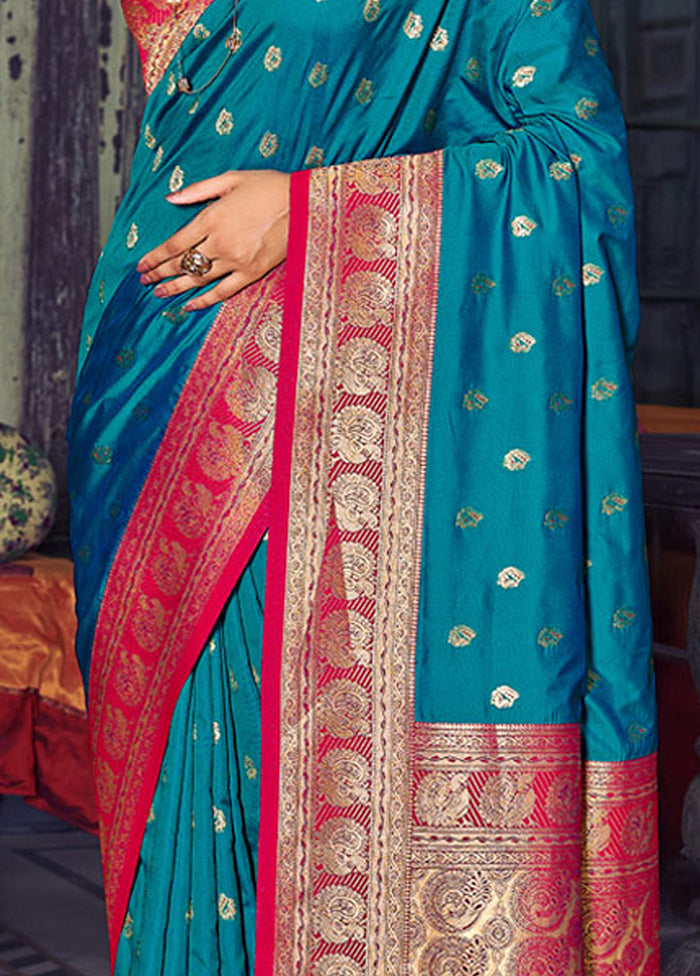 Sky Blue Spun Silk Saree With Blouse Piece