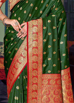 Dark Green Spun Silk Saree With Blouse Piece