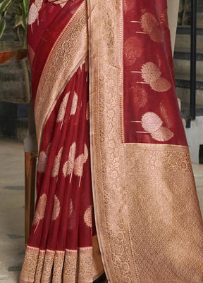 Red Cotton Saree With Blouse Piece