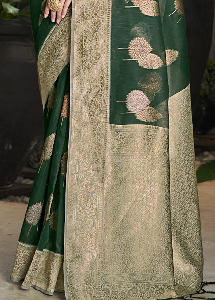 Dark Green Cotton Saree With Blouse Piece