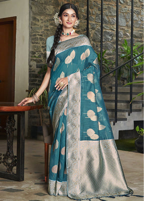 Sea Green Cotton Saree With Blouse Piece