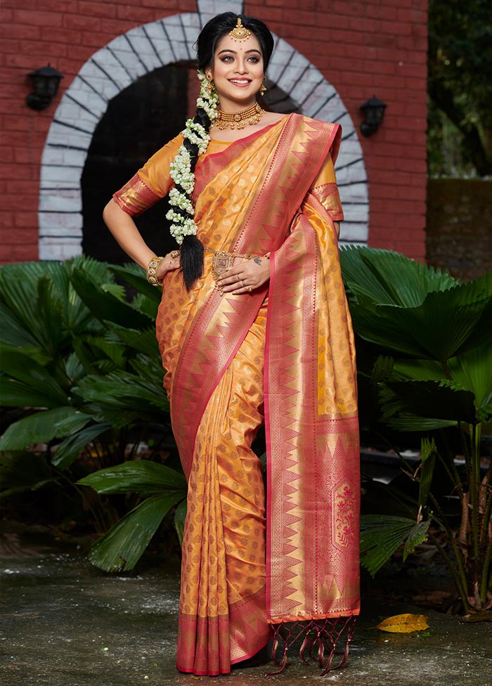 Mustard Spun Silk Saree With Blouse Piece