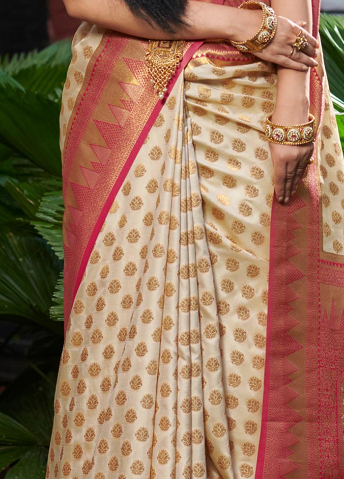 Cream Spun Silk Saree With Blouse Piece