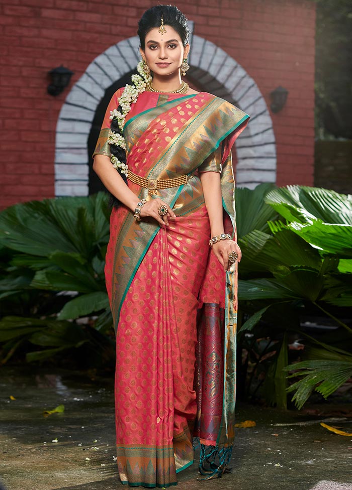 Pink Spun Silk Saree With Blouse Piece