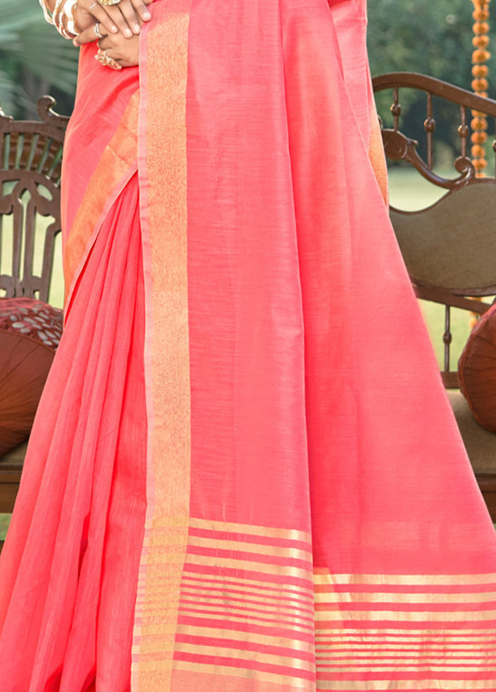 Peach Cotton Saree With Blouse Piece