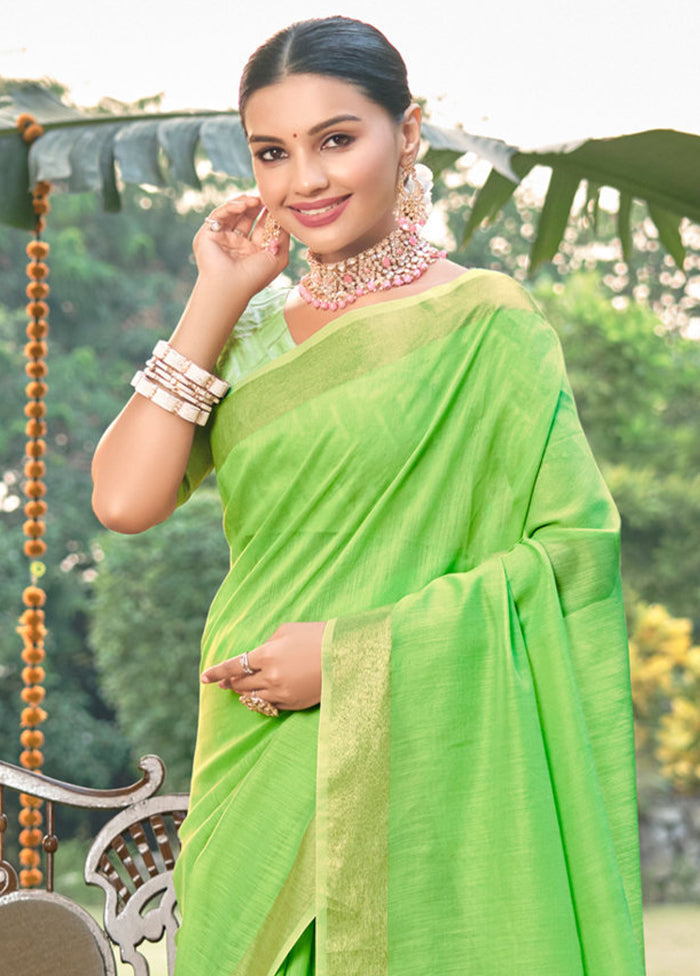 Green Cotton Saree With Blouse Piece