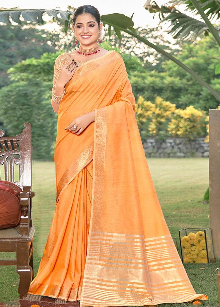 Orange Cotton Saree With Blouse Piece