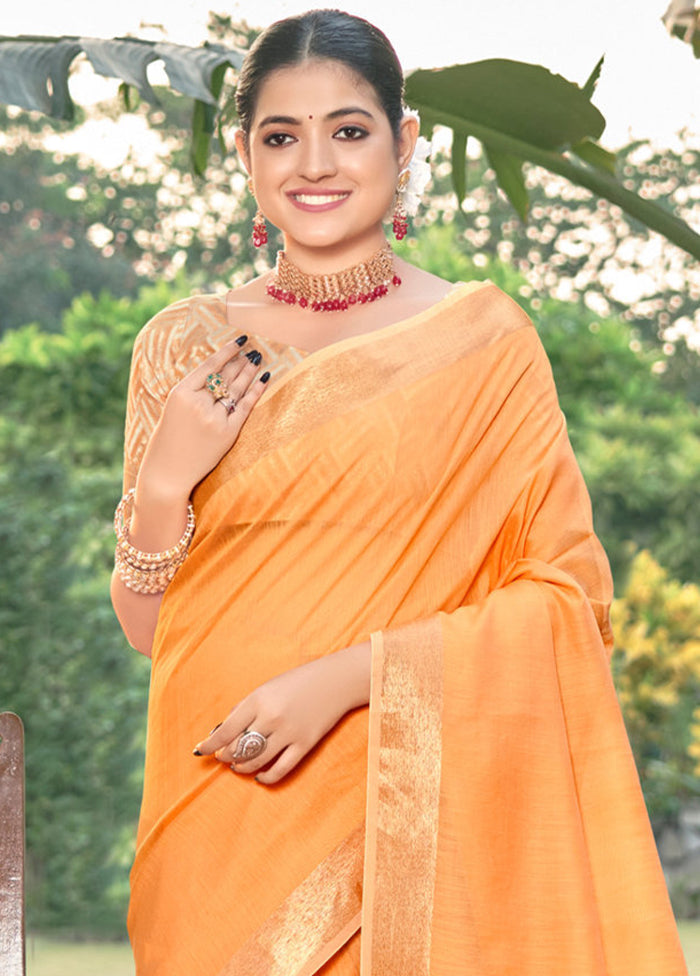 Orange Cotton Saree With Blouse Piece