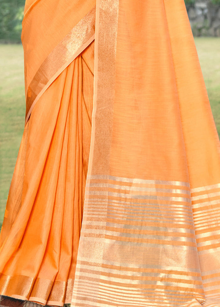 Orange Cotton Saree With Blouse Piece