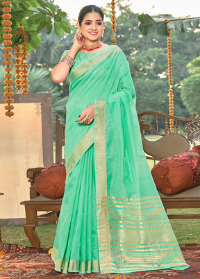 Sea Green Cotton Saree With Blouse Piece