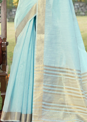 Sky Blue Cotton Saree With Blouse Piece