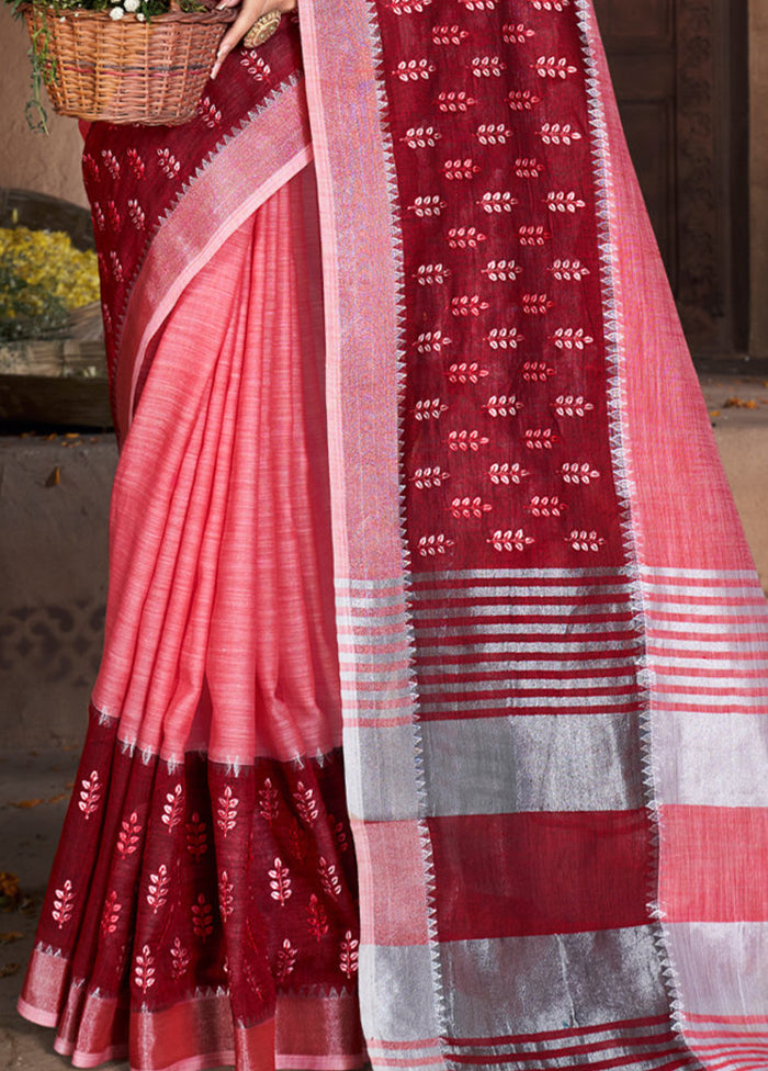 Light Pink Cotton Saree With Blouse Piece