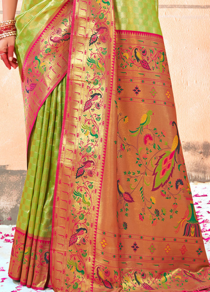 Parrot Green Dupion Silk Saree With Blouse Piece