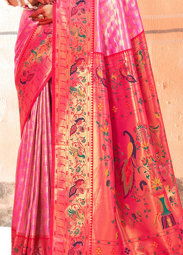 Pink Dupion Silk Saree With Blouse Piece