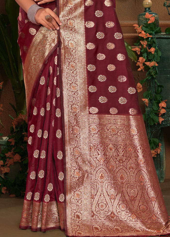 Maroon Dupion Silk Saree With Blouse Piece