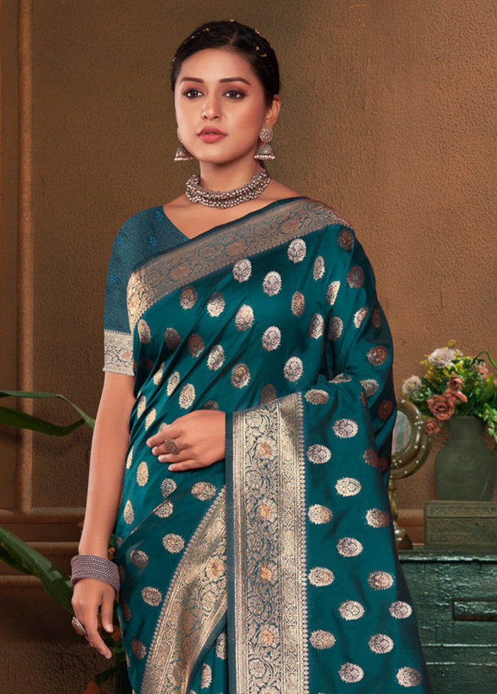 Sea Green Dupion Silk Saree With Blouse Piece