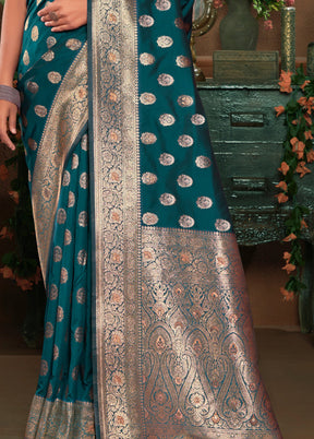 Sea Green Dupion Silk Saree With Blouse Piece