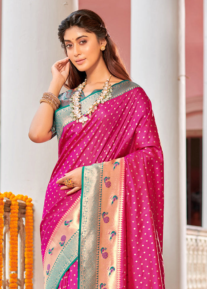 Magenta Spun Silk Saree With Blouse Piece