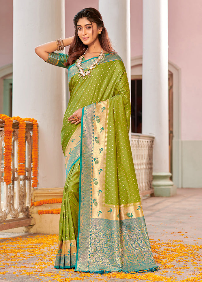 Light Green Spun Silk Saree With Blouse Piece